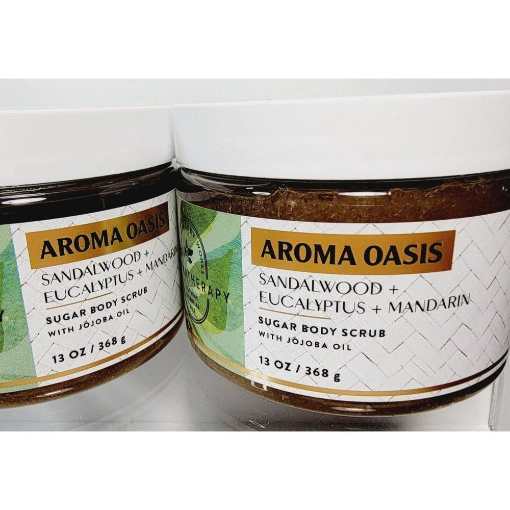 2 Bath & Body Works AROMA OASIS Sugar SCRUB SANDALWOOD EUCALYPTUS MANDARIN 13oz - Picture 3 of 8